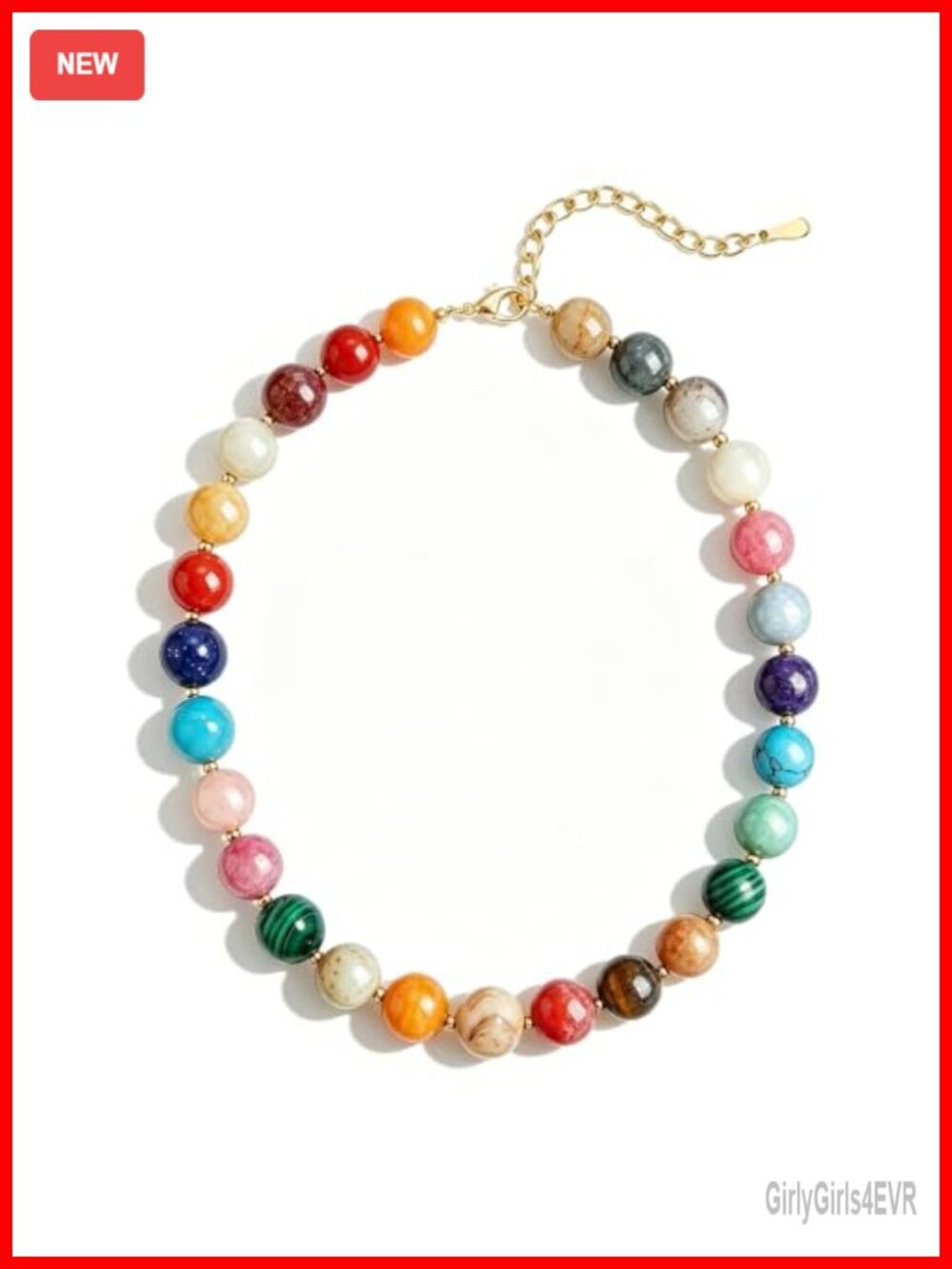 Natural Stone Beaded Choker Necklace, Chunky Multicolor Gemstone Handmade Boho